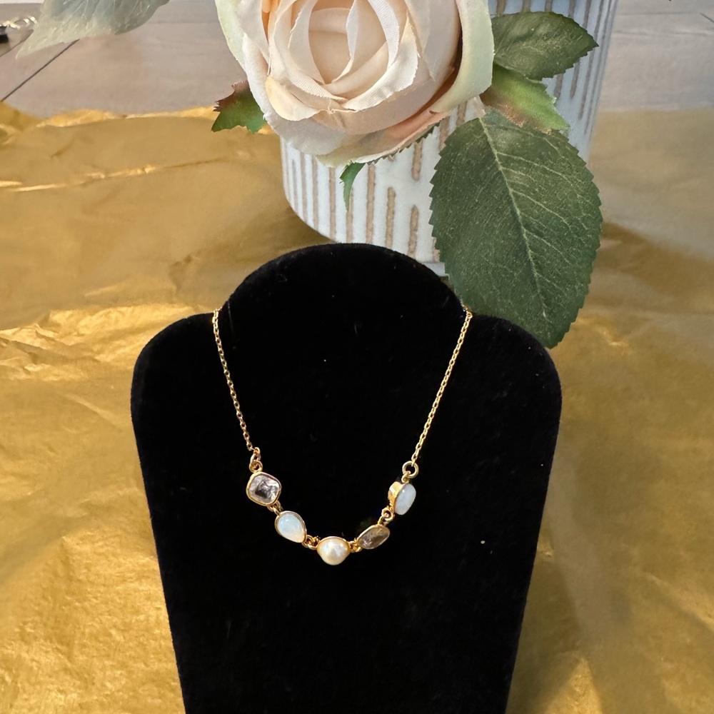 Gold tone bracelet with CZ’s and Pearls. NWT